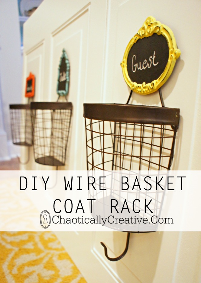 DIY Wire Basket Coat Rack - Chaotically Creative