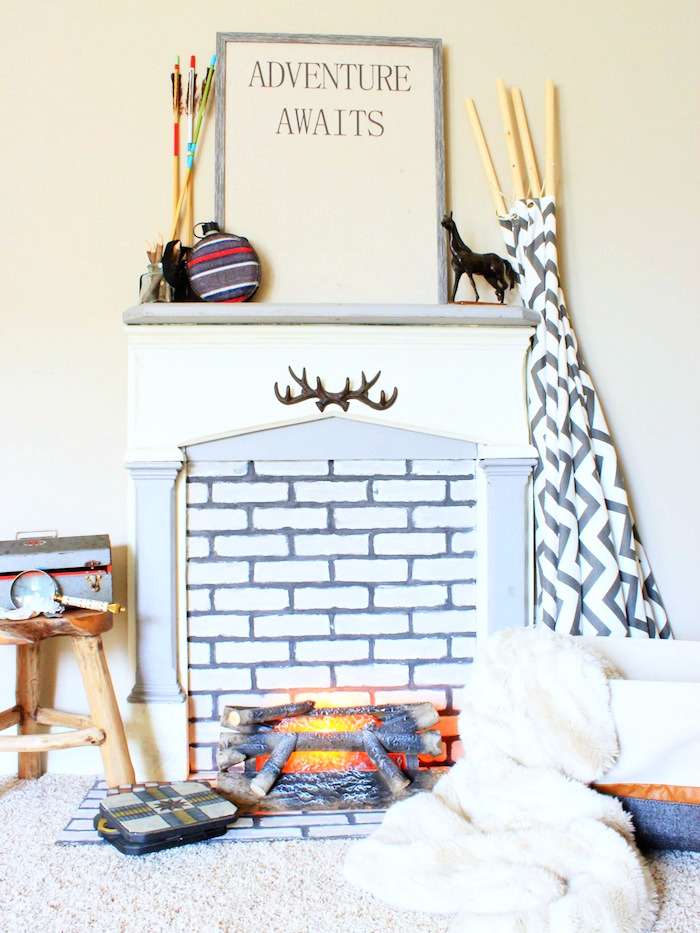 faux-fireplace-brick-on-real-wood-mantel