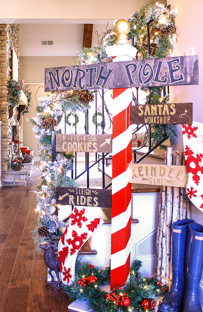 Don't Have A Mantel? Build this Stocking Post DIY North Pole Theme